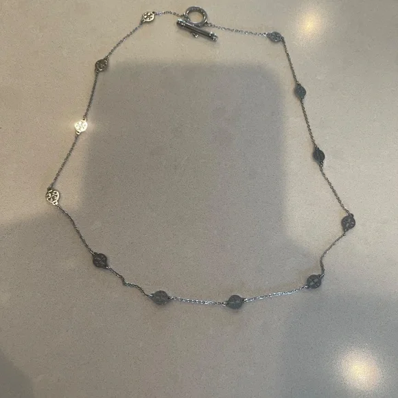 Tory Burch Miller Medallion Station Logo Silver Necklace - Picture 3 of 7